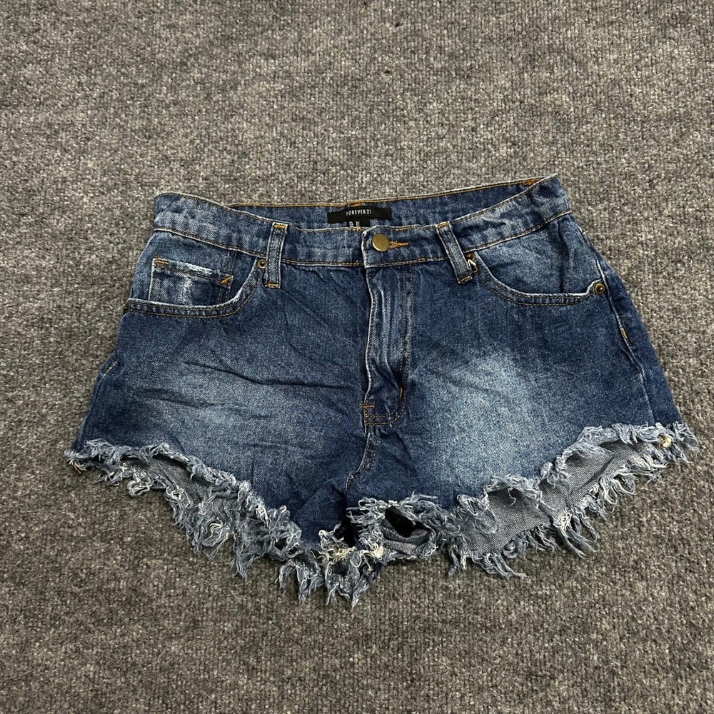 Forever 21 Shorts Womens Size 27 Dark Wash Denim Raw Hem Frayed Distressed
